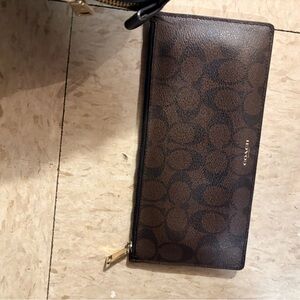 Coach Dark Brown Signature Long Wallet
